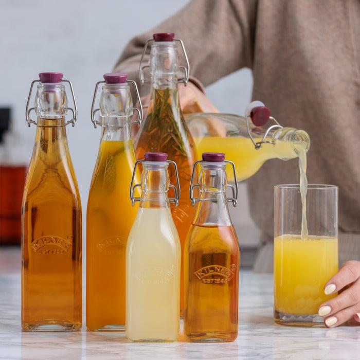 kilner Square Clip Top Bottles-Set of 6 (2 each of 9oz 16oz 34oz)