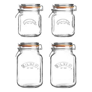 Kilner Square Clip Top Jars- Set Of 4 (2 Pcs-34oz & 2 Pcs-51oz)