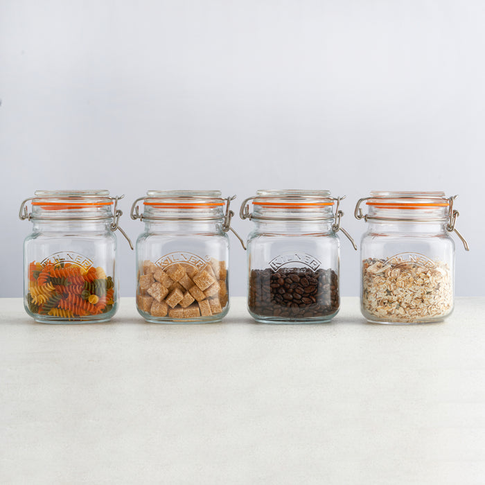Kilner Square Clip Top Jars- Set Of 4 (2 Pcs-34oz & 2 Pcs-51oz)