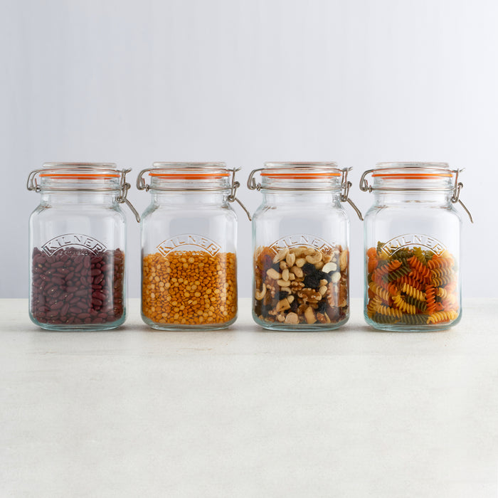Kilner Square Clip Top Jars- Set Of 4 (2 Pcs-34oz & 2 Pcs-51oz)