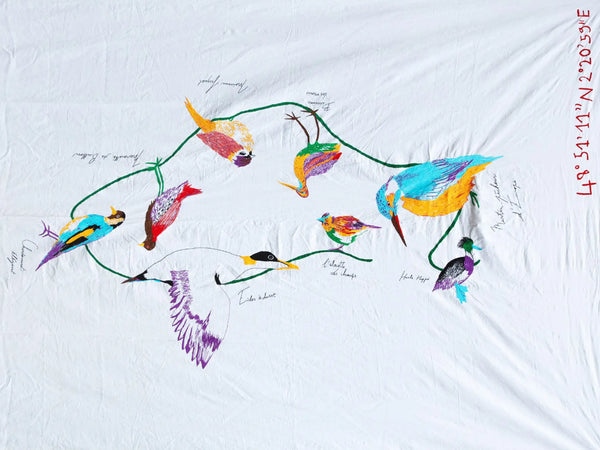 kilometre paris French Birds Engaging a Conversation - Tablecloth