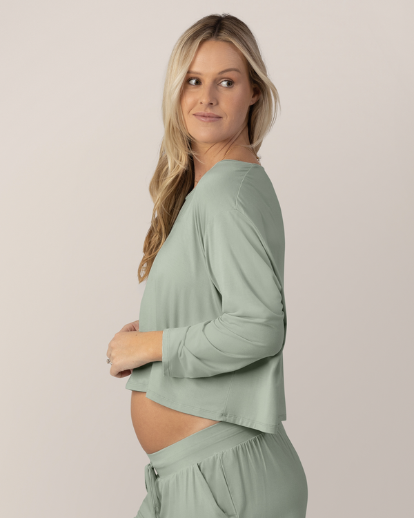 Kindred Bravely Aria Bamboo Casual Cropped Long Sleeve Top Aqua Mist