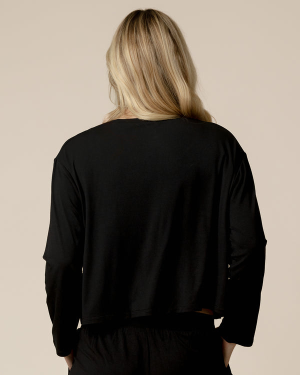 Kindred Bravely Aria Bamboo Casual Cropped Long Sleeve Top Black