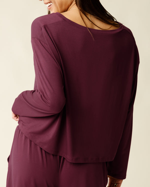 Kindred Bravely Aria Bamboo Casual Cropped Long Sleeve Top Deep Burgundy