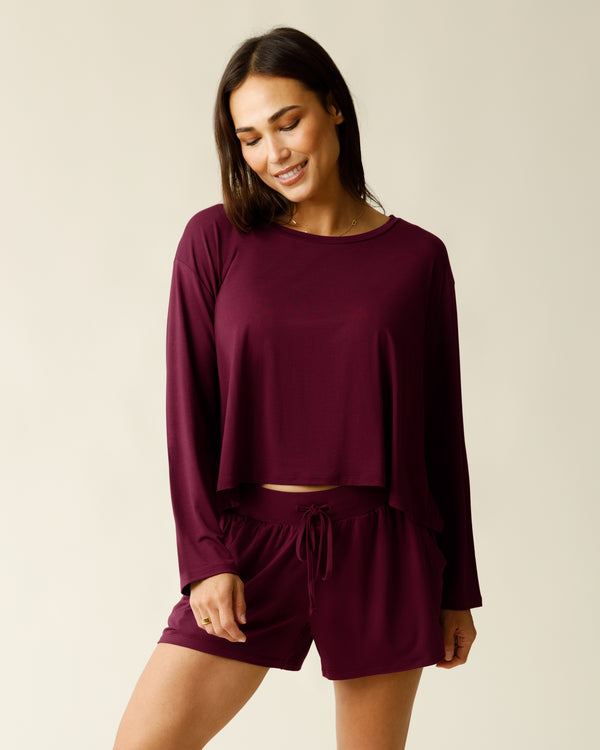 Kindred Bravely Aria Bamboo Casual Cropped Long Sleeve Top Deep Burgundy