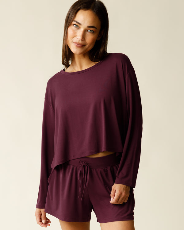 kindred bravely Aria Bamboo Casual Cropped Long Sleeve Top Deep Burgundy