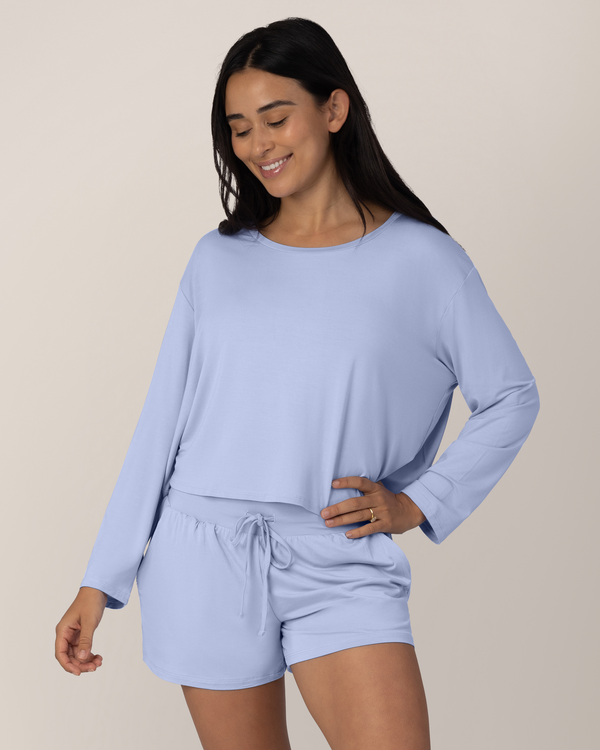 Kindred Bravely Aria Bamboo Casual Cropped Long Sleeve Top Periwinkle