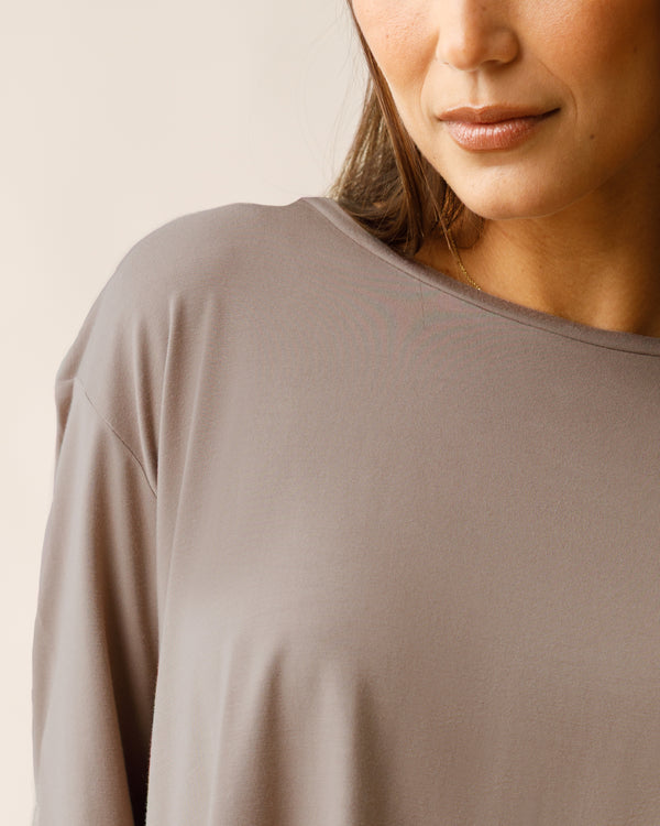 Kindred Bravely Aria Bamboo Casual Cropped Long Sleeve Top Taupe