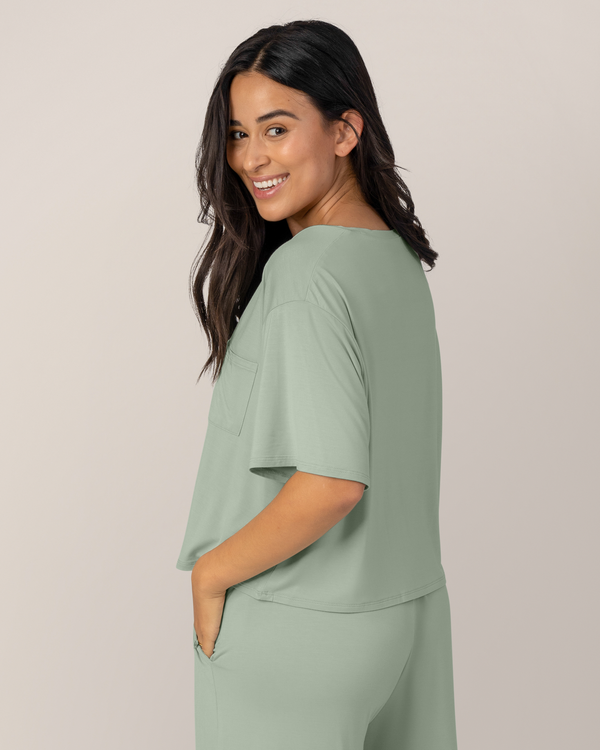 Kindred Bravely Aria Bamboo Casual Cropped Short Sleeve Top Aqua Mist