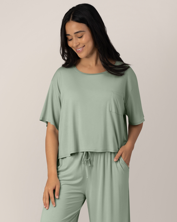 kindred bravely Aria Bamboo Casual Cropped Short Sleeve Top Aqua Mist