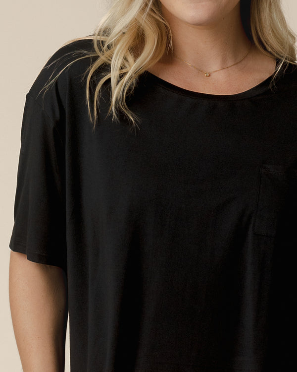 Kindred Bravely Aria Bamboo Casual Cropped Short Sleeve Top Black