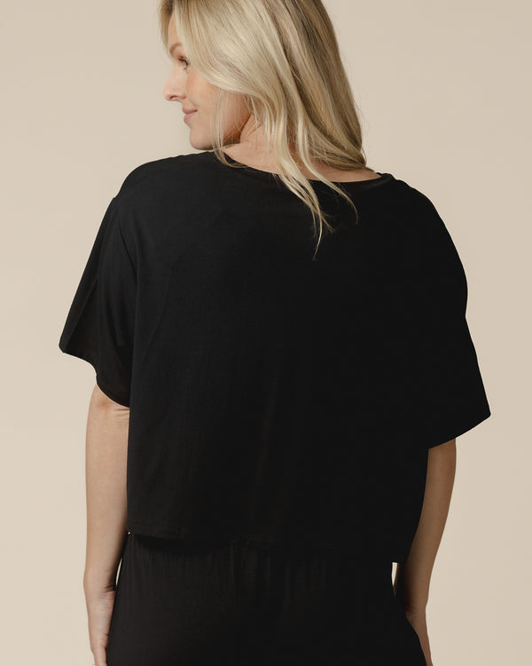 Kindred Bravely Aria Bamboo Casual Cropped Short Sleeve Top Black