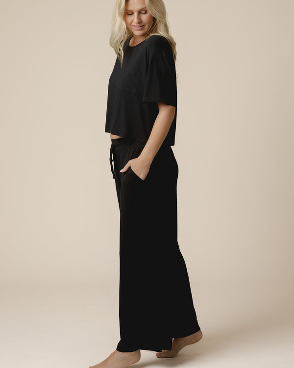 Kindred Bravely Aria Bamboo Casual Cropped Short Sleeve Top Black