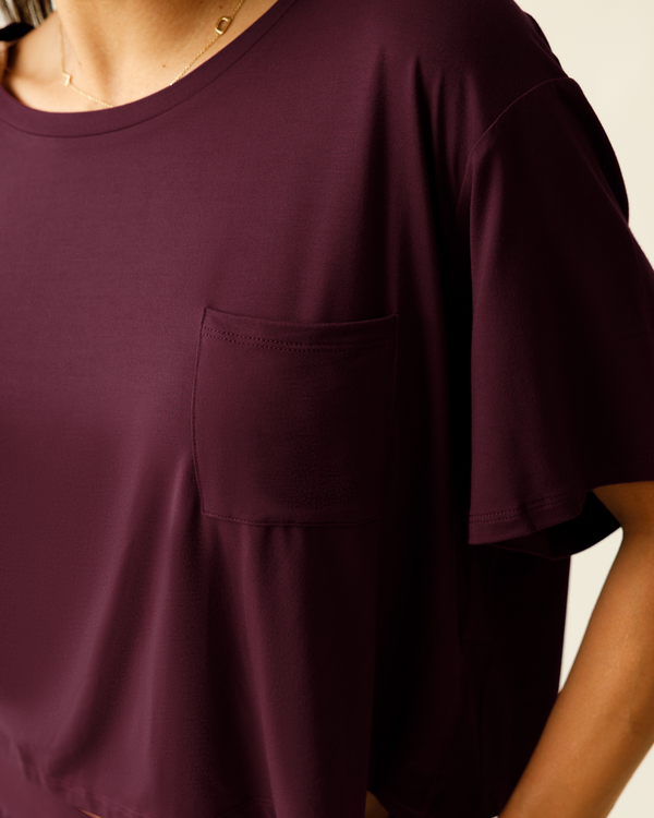 Kindred Bravely Aria Bamboo Casual Cropped Short Sleeve Top Deep Burgundy