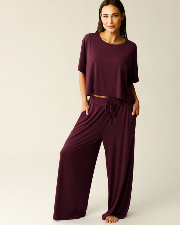 Kindred Bravely Aria Bamboo Casual Cropped Short Sleeve Top Deep Burgundy