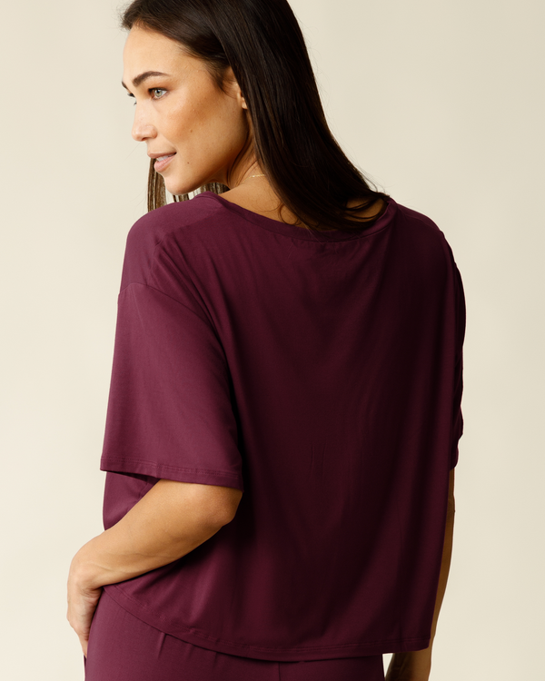 Kindred Bravely Aria Bamboo Casual Cropped Short Sleeve Top Deep Burgundy