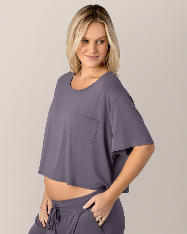 Kindred Bravely Aria Bamboo Casual Cropped Short Sleeve Top Granite