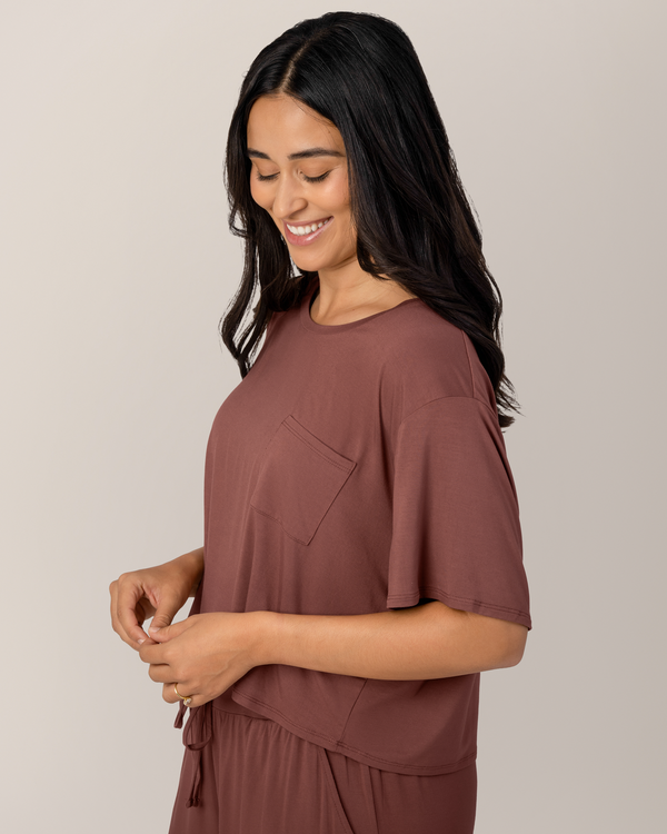 Kindred Bravely Aria Bamboo Casual Cropped Short Sleeve Top Redwood