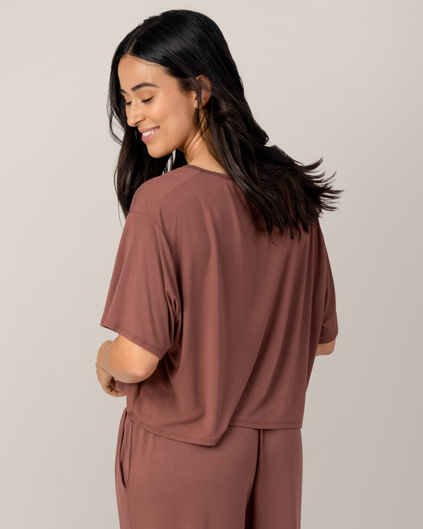 Kindred Bravely Aria Bamboo Casual Cropped Short Sleeve Top Redwood