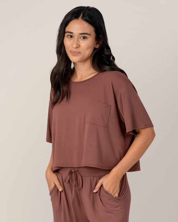 kindred bravely Aria Bamboo Casual Cropped Short Sleeve Top Redwood