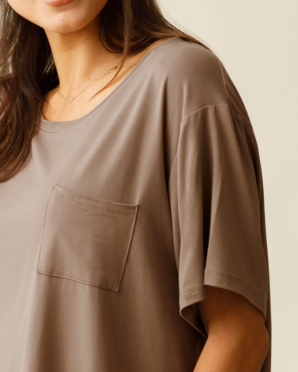 Kindred Bravely Aria Bamboo Casual Cropped Short Sleeve Top Taupe