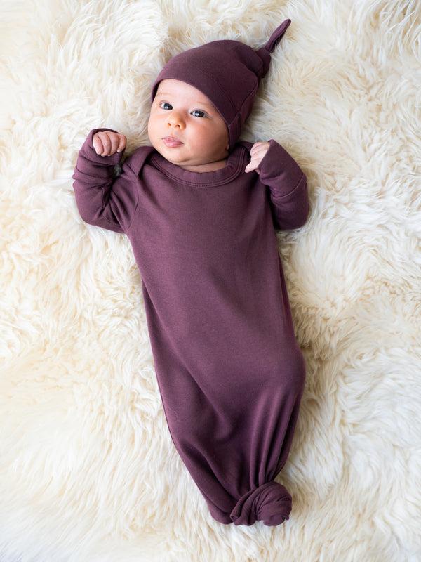 kindred bravely Baby Knotted Gown & Hat Set Burgundy Plum