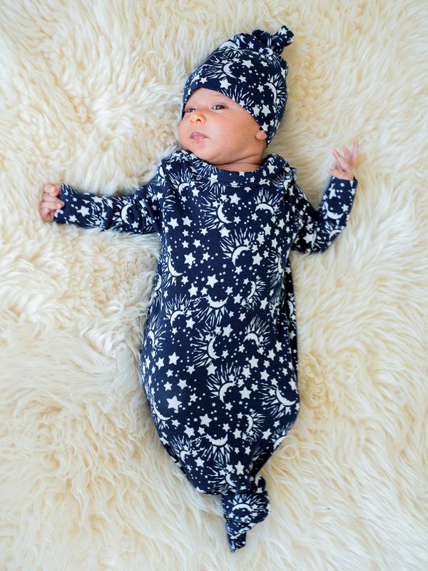 kindred bravely Baby Knotted Gown & Hat Set Navy Stars
