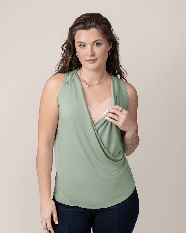 Kindred Bravely Bamboo Draped Nursing Tank Aqua Mist