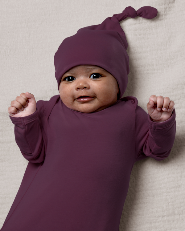 Kindred Bravely Bamboo Knotted Baby Gown Burgundy Plum