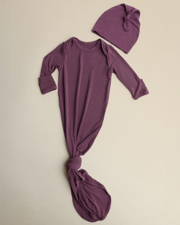 Kindred Bravely Bamboo Knotted Baby Gown Burgundy Plum