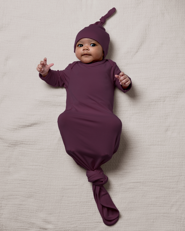 kindred bravely Bamboo Knotted Baby Gown Burgundy Plum