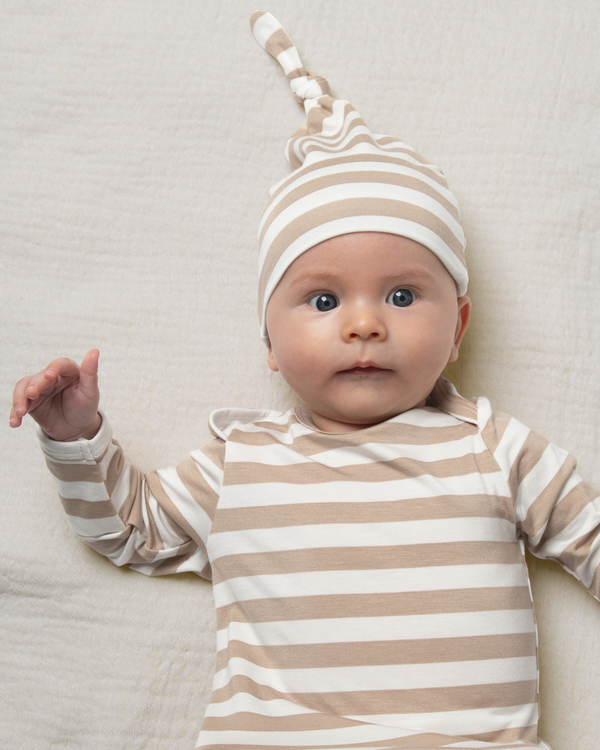 Kindred Bravely Bamboo Knotted Baby Gown Fawn Stripe