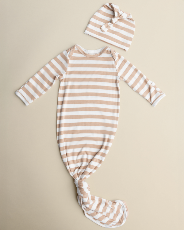 Kindred Bravely Bamboo Knotted Baby Gown Fawn Stripe