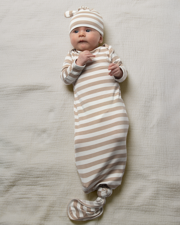 kindred bravely Bamboo Knotted Baby Gown Fawn Stripe