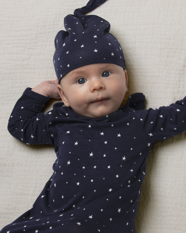 Kindred Bravely Bamboo Knotted Baby Gown Navy Stars