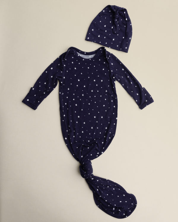 Kindred Bravely Bamboo Knotted Baby Gown Navy Stars