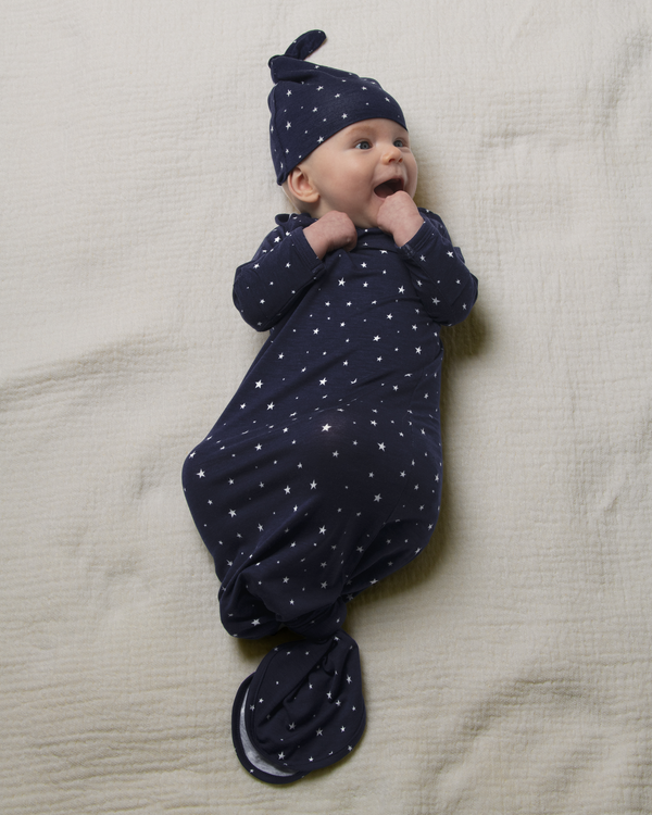 kindred bravely Bamboo Knotted Baby Gown Navy Stars