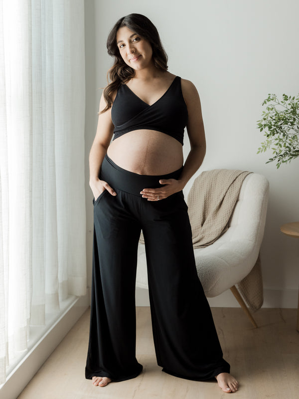 Kindred Bravely Bamboo Wide Leg Maternity & Postpartum Lounge Pant Black