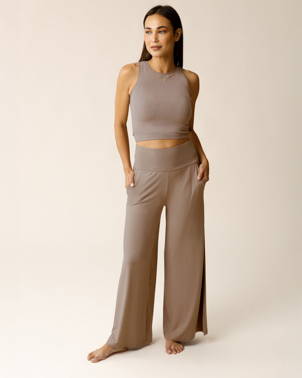 kindred bravely Bamboo Wide Leg Maternity & Postpartum Lounge Pant Taupe