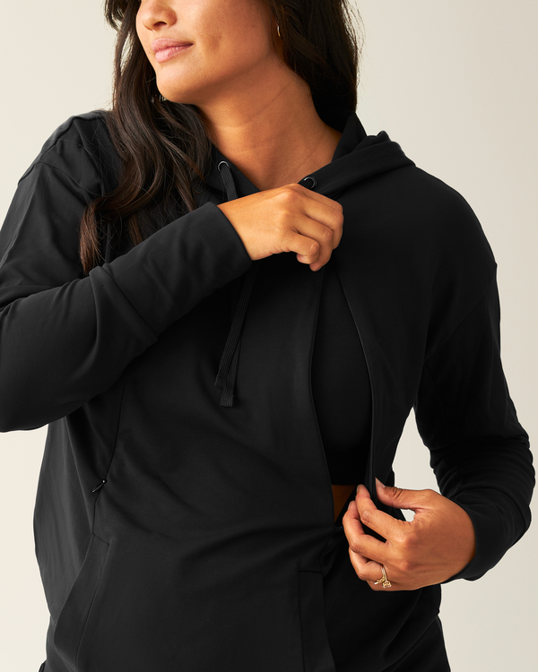 Kindred Bravely Brushed Bamboo Maternity & Nursing Hoodie Black