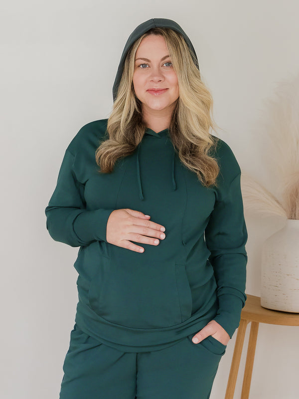 kindred bravely Brushed Bamboo Maternity & Nursing Hoodie Evergreen