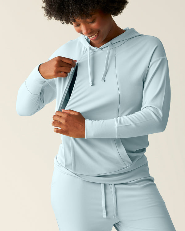 Kindred Bravely Brushed Bamboo Maternity & Nursing Hoodie Powder Blue
