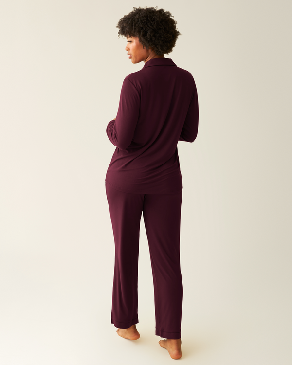 Kindred Bravely Clea Bamboo Long Sleeve Pajama Set Deep Burgundy