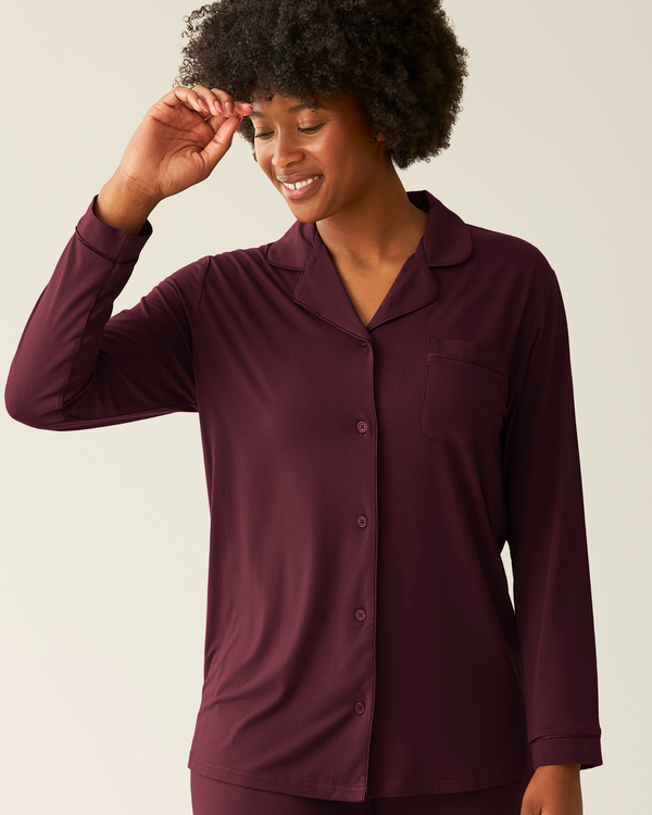 Kindred Bravely Clea Bamboo Long Sleeve Pajama Set Deep Burgundy