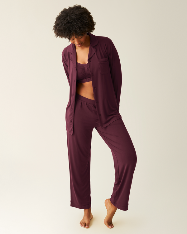 Kindred Bravely Clea Bamboo Long Sleeve Pajama Set Deep Burgundy