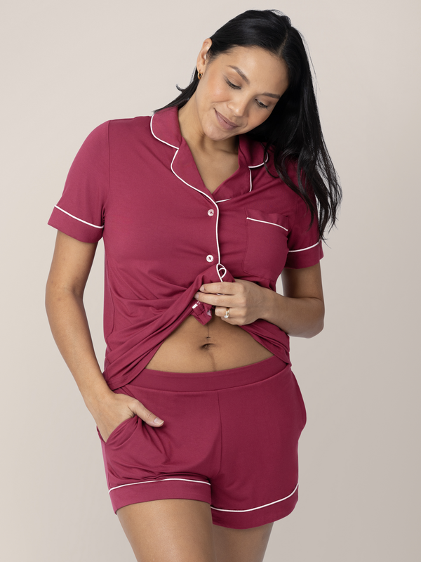 Kindred Bravely Clea Bamboo Short Sleeve Pajama Set Deep Berry