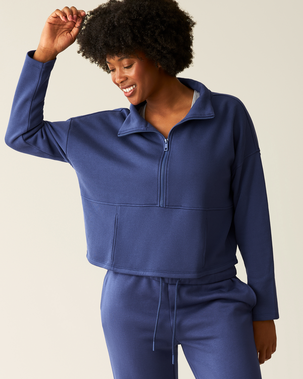 kindred bravely Cloud Fleece Half Zip Nursing Pullover Deep Blue