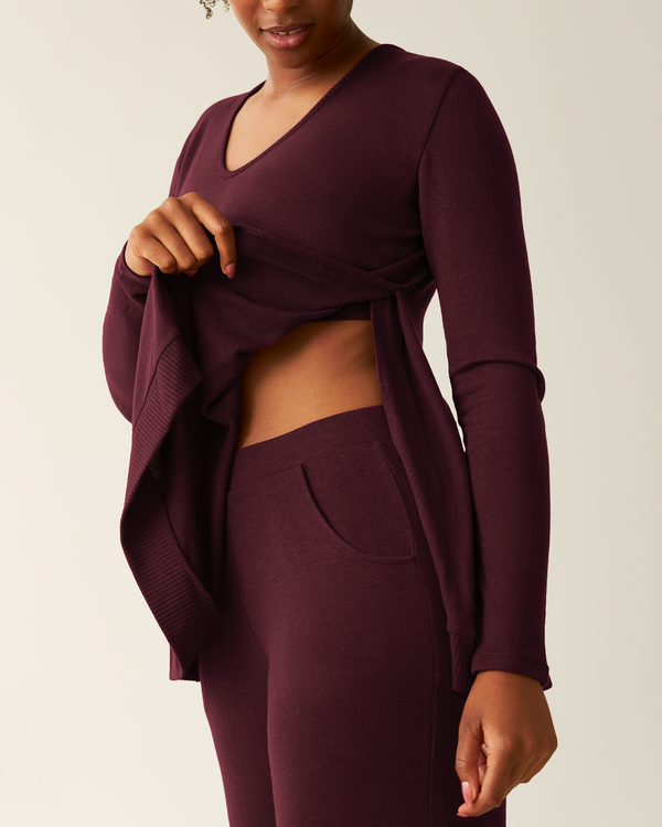 Kindred Bravely CozyKnit Maternity & Nursing V-neck Top Deep Burgundy