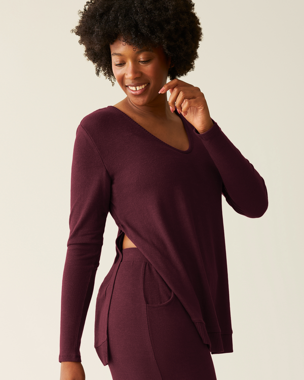 Kindred Bravely CozyKnit Maternity & Nursing V-neck Top Deep Burgundy