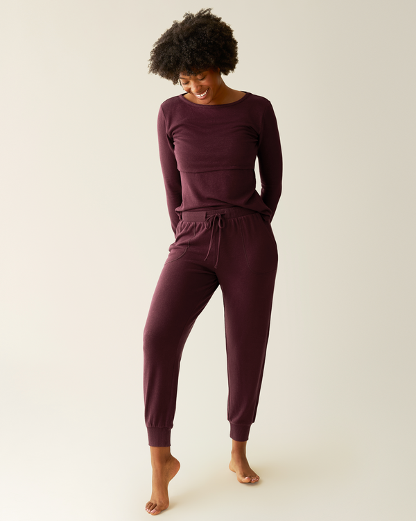 kindred bravely CozyKnit Nursing Pajama & Lounge Set Deep Burgundy